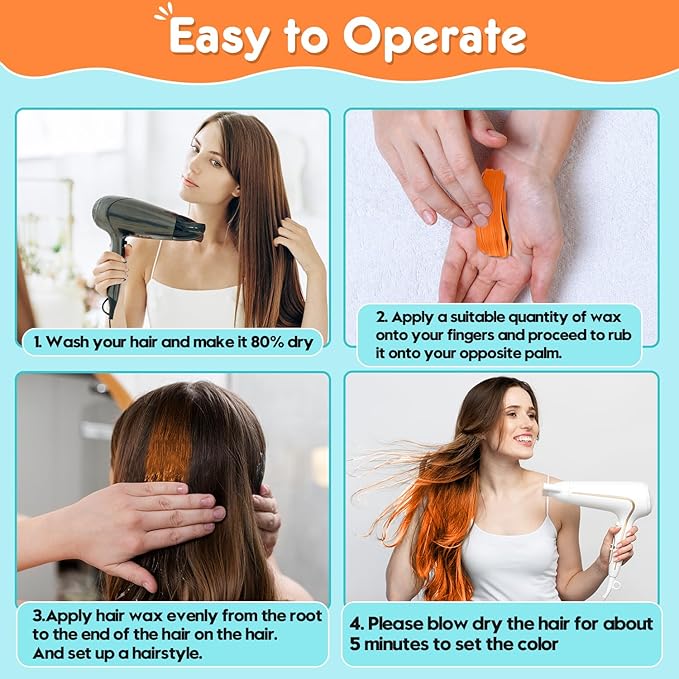 Orange Hair Color Wax - Temporary & Washable Hair Styling Mud Gel for Men, Women, Kids,For Halloween, Cosplay, Party, Crazy Hair Day & Children's Day