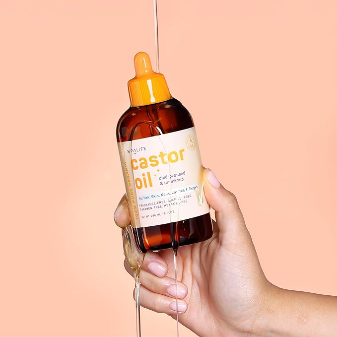 SpaLife Beauty Multi-Use Castor Oil 100% Pure For Hair, Skin, Nails, Lashes, & Brows 8 FL OZ