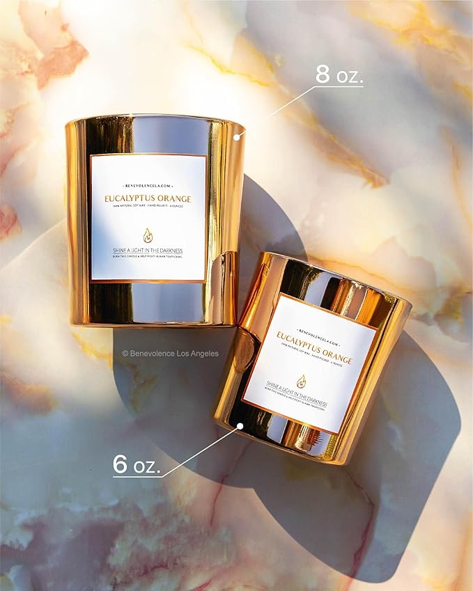 Benevolence LA Eucalyptus Orange Wood Wick Candles | Soy Christmas Scented Candles for Home | Holiday Candle Gifts for Women and Men | Home Fragrance | Aromatherapy | Shelf Decor | 8oz, 45 Hour Burn