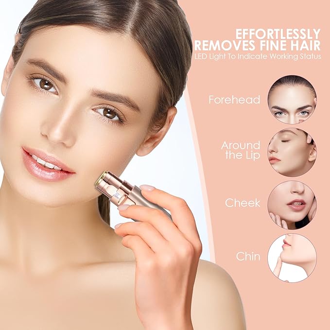 VG VOGCREST Eyebrow & Facial Trimmer: 2 in1 Rechargeable Facial Hair Removal & Eyebrow Shaver - Body Razor with Built-in LED Light (Rose Gold)