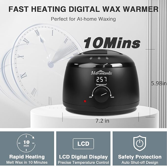 Waxing Kit -Digital Wax Warmer Machine for Hair Removal with 4 Packs of Hard Wax Beads & Silicone Pot for Full Body, Legs, Face, Eyebrows, Bikini, Brazilian at Home Waxing Kit for Men Women