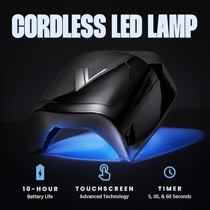 V Beauty Pure Cordless UV Nail Lamp (Black) - 36W Portable UV Light for Gel Nails with Multiple Timer Settings - LED Curing Light Nail Polish Dryer for Professional Nail Art, Salon & Home DIY