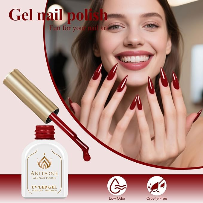 Artdone Gel Nail Polish Hema-free Solid Color Dark Red For All Seasons Neutral Soak Off LED Lamp Needed For Manicure Nail Art