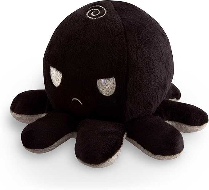 TeeTurtle - The Original Reversible Octopus Plushie - Black + Gray - Cute Sensory Fidget Stuffed Animals That Show Your Mood