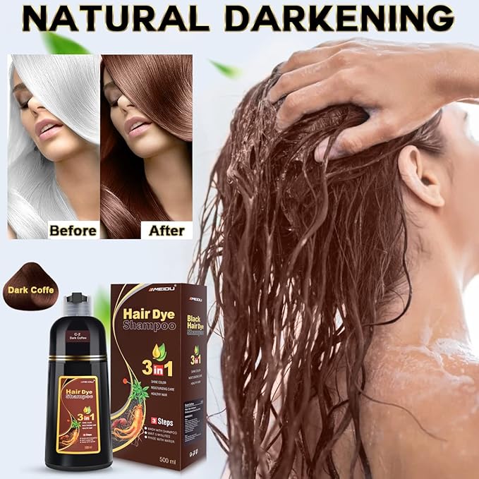 IIIMEIDU Gray Hair Coverage Shampoo - 3 in 1 Herbal Ingredients, Natural Chestnut Brown Shampoo for Women and Men (500ml)