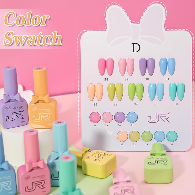 JR 9pcs 15ml Gel Nail Polish Set Macaron Color Light Red Pink Nude Gel Polish Kit UV LED Soak Off Polish Home DIY Gel Polish Set
