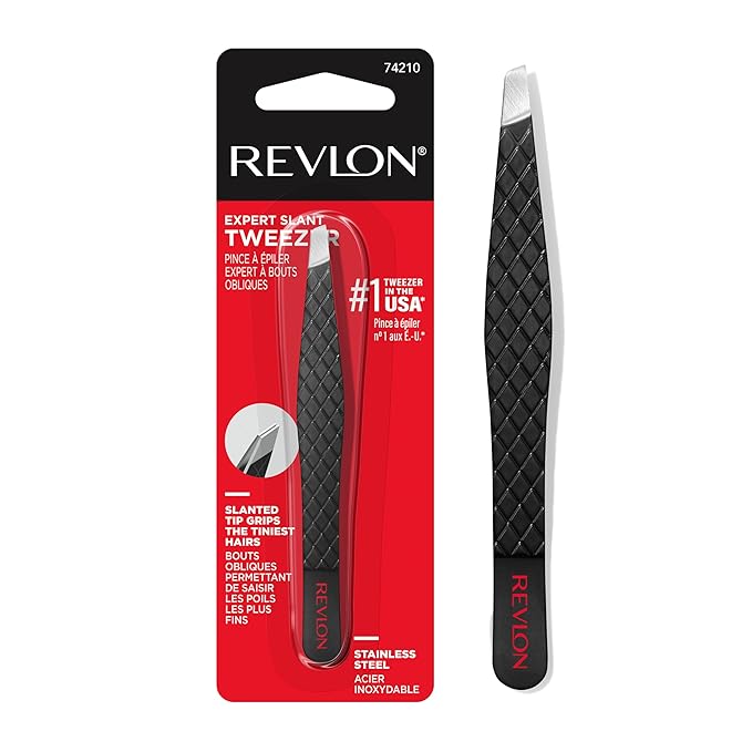 Revlon Expert Slant Tweezer, High Precision For Easy Hair Removal, Made With Stainless Steel, Stocking Stuffer for Women & Men, 1 count