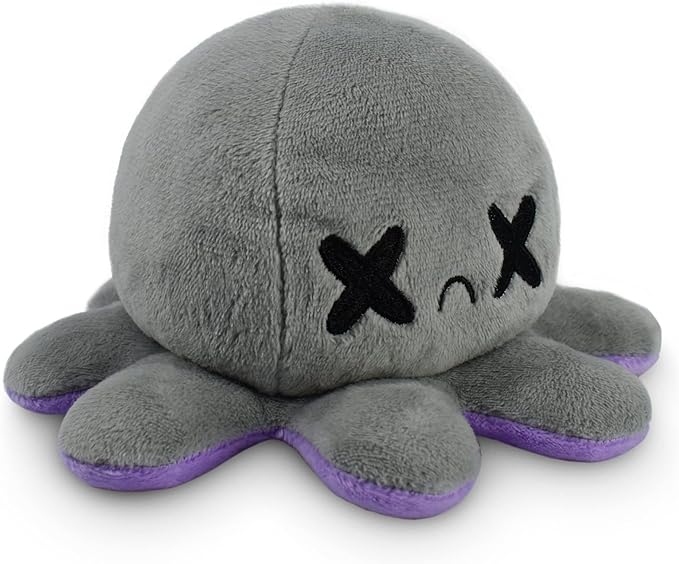 TeeTurtle - The Original Reversible Octopus Plushie - Happy Purple + Dead Gray - Cute Sensory Fidget Stuffed Animals That Show Your Mood