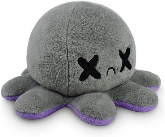 TeeTurtle - The Original Reversible Octopus Plushie - Happy Purple + Dead Gray - Cute Sensory Fidget Stuffed Animals That Show Your Mood