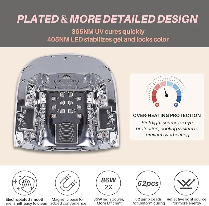 Upgraded Professional Rechargeable UV LED Nail Lamp with 4 Timer,18000mAh Long Battery Life, Electroplated Reflective Base and Inner Wall,Fast Dry Nail Dryer (White JC22-Pro)