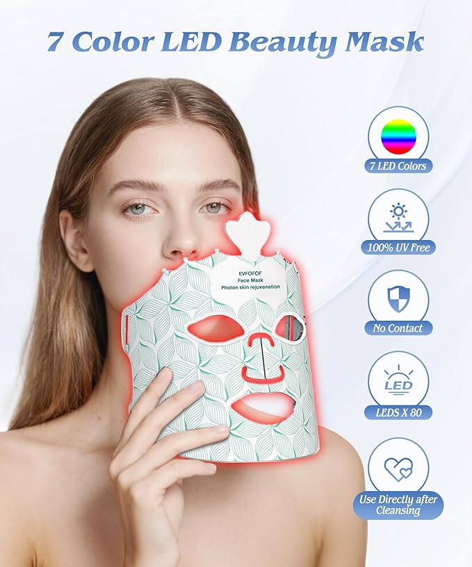 Red Light Photon Facial Mask, Wireless Rechargeable & Ergonomic Design with NIR, 850nm Infrared & Red Light Masks, Portable for Home & Travel
