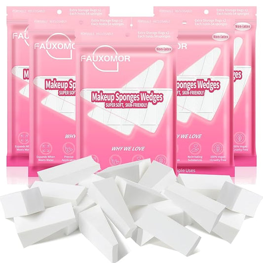 540 Pcs New Makeup Sponges Wedges for Face Foundation, Latex-Free Triangle Cosmetic Make Up Sponge for Flawless Application and Blending, Beauty Blender for All Skin Types with Ten Pouches