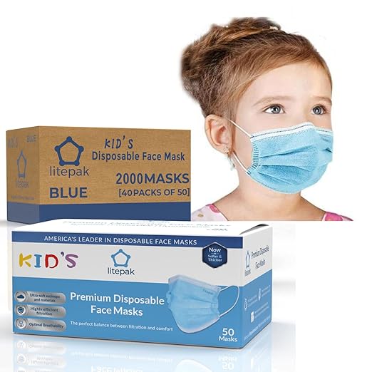 2000pcs Kids Disposable Face Masks - 3 Ply Kids Masks for Boys Girls (Blue)