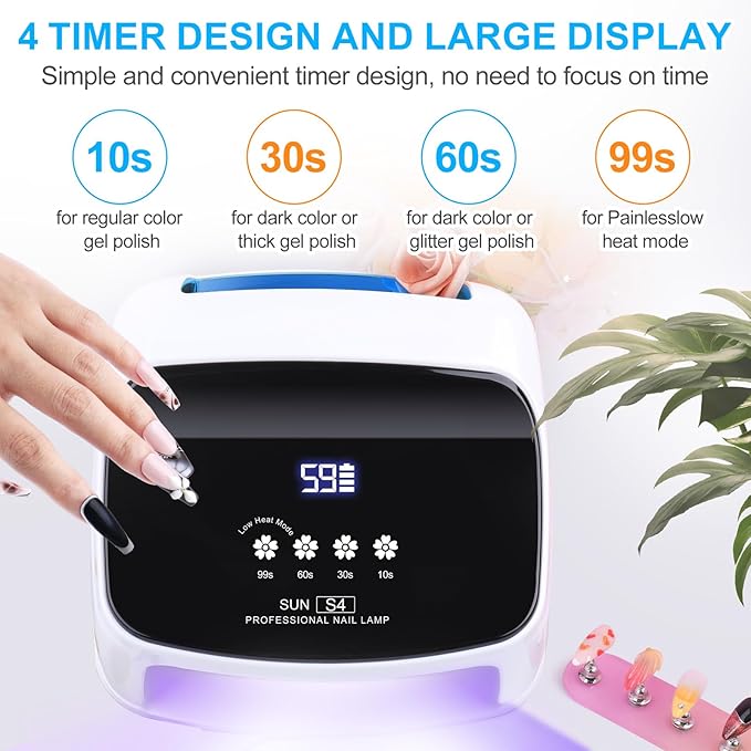 Cordless Nail Lamp, 288W Professional Blue Nail Lamp 8 Hours Super Long-Lasting 66Pcs Beads Automatic Sensor Rechargeable for Nail Art at Home and in Salons