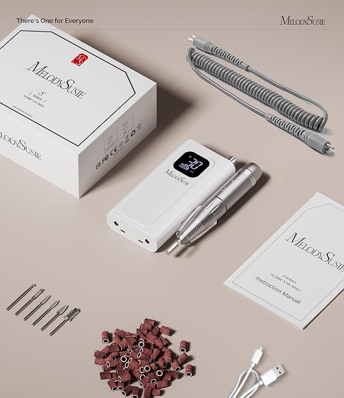 MelodySusie Entry-Level Clip-On Cordless Essential Nail Drill, SC300F 30000RPM Reliable E-File with LCD Display for All Manicure Shaping & Gel Removal, Ideal for Training, Nail Art Practice & Home Use