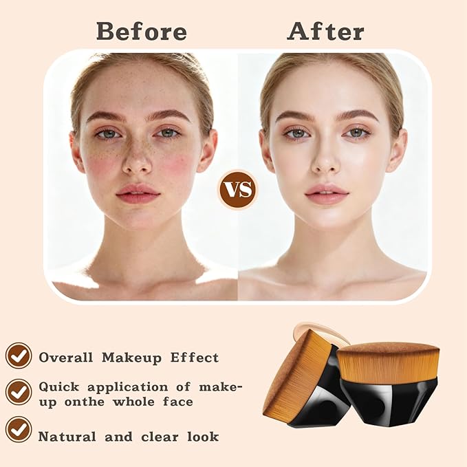 ss 4-piece flat top kabuki brush set - hexagonal face brush and red liquid foundation make-up brush, with protective cover (black)