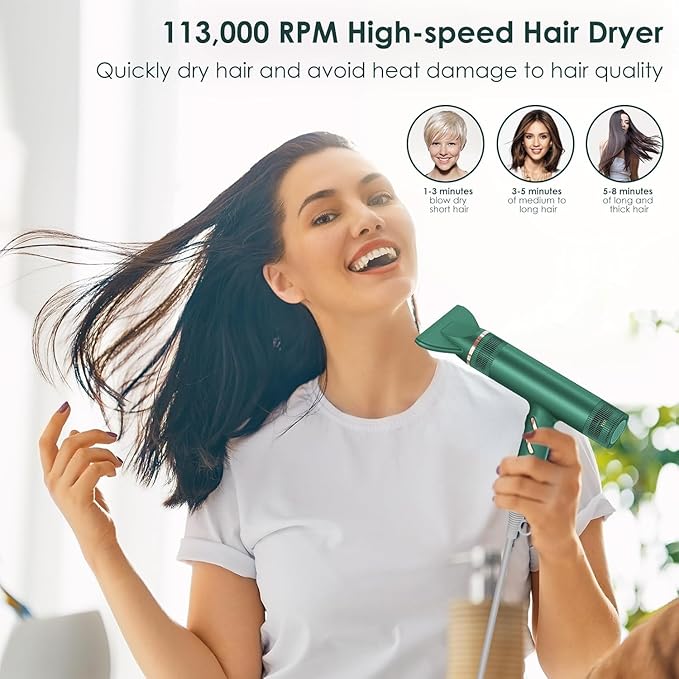 Hair Dryer with Diffuser, Professional Brushless Motor Blow Dryer, 3 Heating/3 Speed/Cold Botton for Fast-Drying, Portable Dryer Gifts for Women/Men