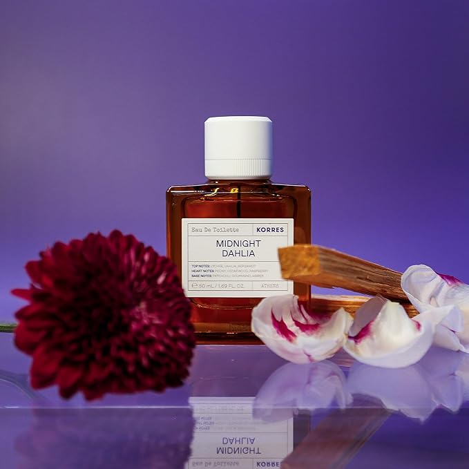 KORRES Eau de Toilette, Midnight Dahlia Perfume for Women, Floral Fruity Amber Fragrance with Lychee, Peony, Raspberry, Cedarwood & Musk, Clean Greek Scent, 1.69 Fl Oz
