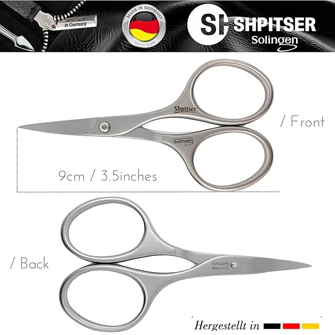 Shpitser Nail Kit, Manicure and Pedicure Women Set of 5 tools: Scissors, Clipper, Tweezers, Nail Cleaner, Nail File, Made in Solingen, Germany, Sturdy Stainless Steel, In Italian Leather Case