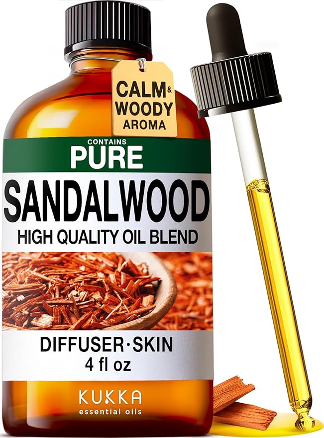 KUKKA Sandalwood Essential Oils - 4 Fl Oz - for Hair, Skin, Diffuser, Aromatherapy & DIY Soap Making Scent