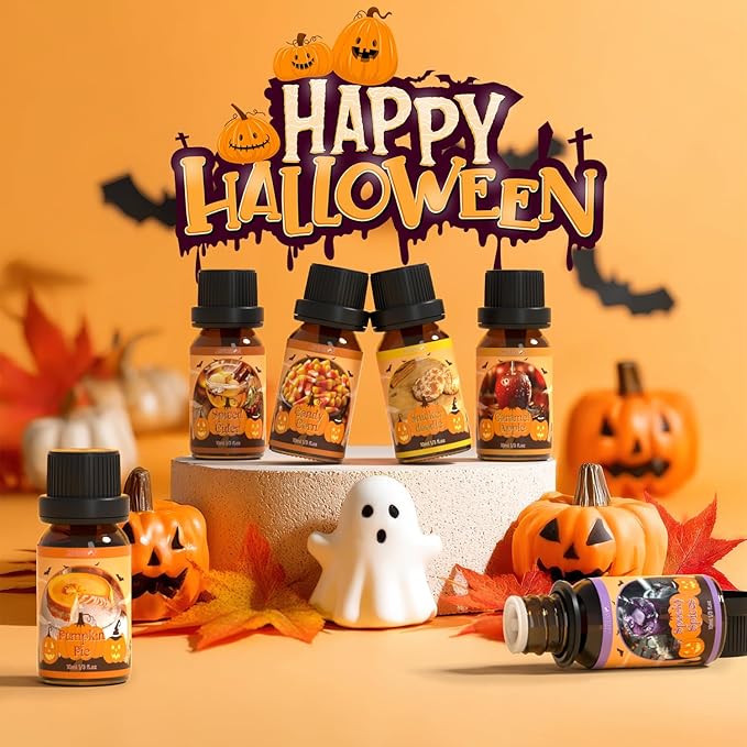 ARVIDSSON Halloween Fragrance Oils Set, Fall Essential Oils for Diffuser - Pumpkin Pie, Spiced Cider, Caramel Apple, Candy Corn, Snickerdoodle, Spooky Spices, Autumn Scented Oil Gift for Women