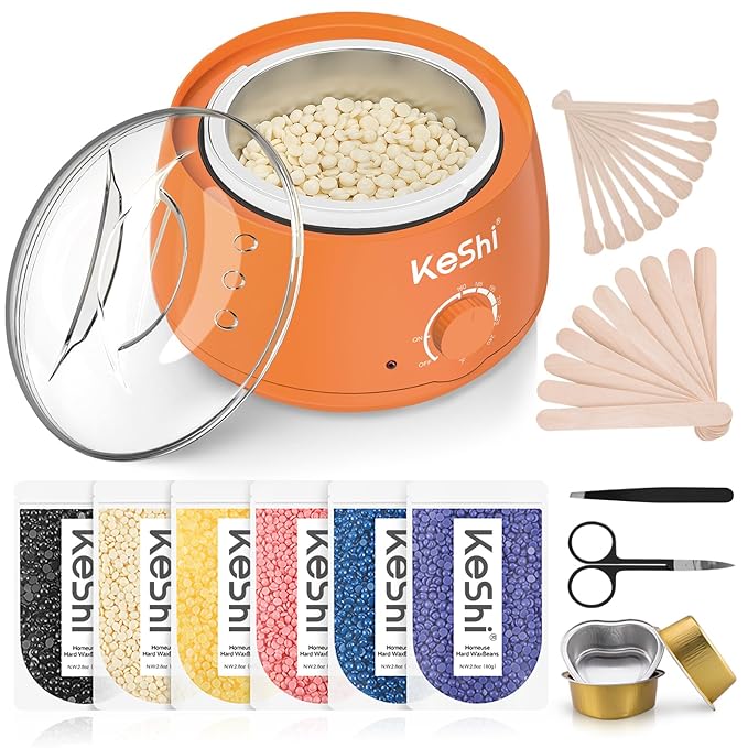 KeShi Waxing Kit, Painless Hair Removal Wax Warmer with 6 Bags Hard WaxBeans for Full Body, Legs, Face, Eyebrows & Bikini— Ideal for Both Women & Men(Orange)