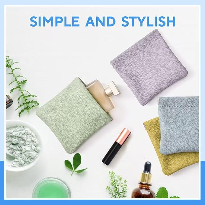 4PCS Small Makeup Bag for Purse，Waterproof Leather Portable Mini Makeup Bag,Snap Closure Organizer Pouch for Coin Cards Jewelry Lipstick Cosmetic Accessories，Small Travel Kit Storage Pouch