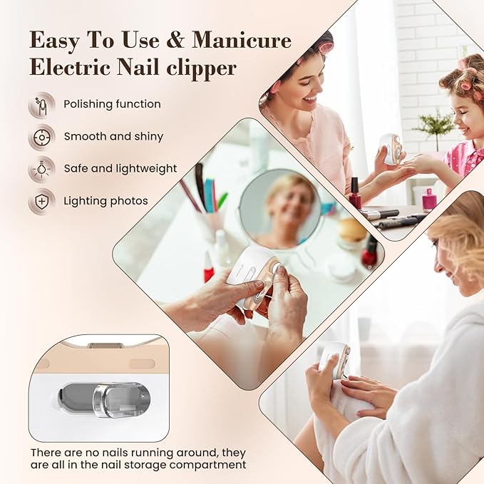 Electric Nail Clipper,2-in-1 Automatic Nail Clipper,Electric Nail Grinder,40DB Baby Nail Trimmer,LED Light ElectricNail Trimmer for Baby,Kids,Adults,Seniors,Manicure Set,BabyNail Kit Portable White