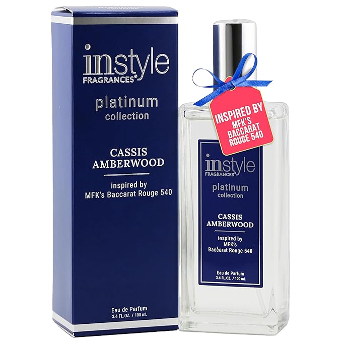 Instyle Fragrances, Platinum Collection, Cassis Amberwood, Inspired by MFK’s Baccarat Rouge 540, Women’s Eau de Parfum, CLEAN, Vegan, Paraben-Free, Never Tested on Animals, 3.4 Fluid Ounces