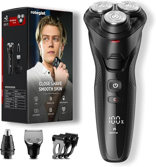 Cordless Electric Razor for Men: 3-in-1 Shaver for Beard/Nose/Sideburns - IPX7 Waterproof Travel Kit - Turbo Speed & Precision Blades