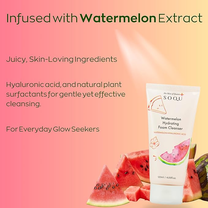 Watermelon Face Wash with Hyaluronic Acid – Hydrating Foam Cleanser for Fresh, Glowing Skin – Made in Korea – 120ml