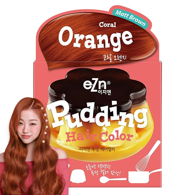 eZn Pudding Hair Dye, Ammonia-Free, Semi-Permanent DIY Korean Hair Dye Color with Keratin, Odorless Gentle for Sensitive Skin No Skin Irritation (Coral Orange)