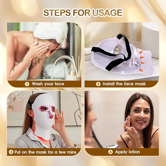Red Light Therapy Mask & Neck – 7-Color LED Face & Neck Light Therapy, Cordless & Rechargeable, Ergonomic Design, Portable Skincare Set for Anti-Aging, Skin Brightening, and Rejuvenation