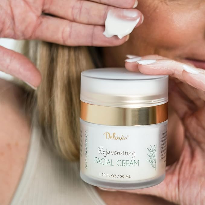 Deluvia Rejuvenating Facial Cream | Organic Aloe Vera, Coconut Oil, Vitamin C + E | Dead Sea Minerals | Daily Face Lotion for Dry Skin, Sensitive Skin