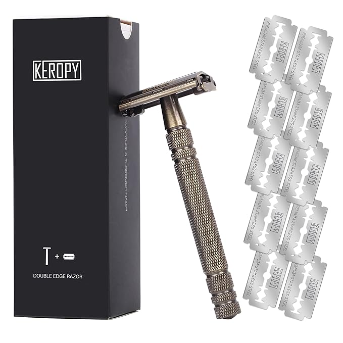 Premium Brass Double Edge Safety Razor Kit - Luxury Christmas Gifts for Him, Dad, Boyfriend - Heavy, Anti-Rusted Shaver, Perfect Holiday Stocking Stuffer for a Classic Wet Shave - Bronze