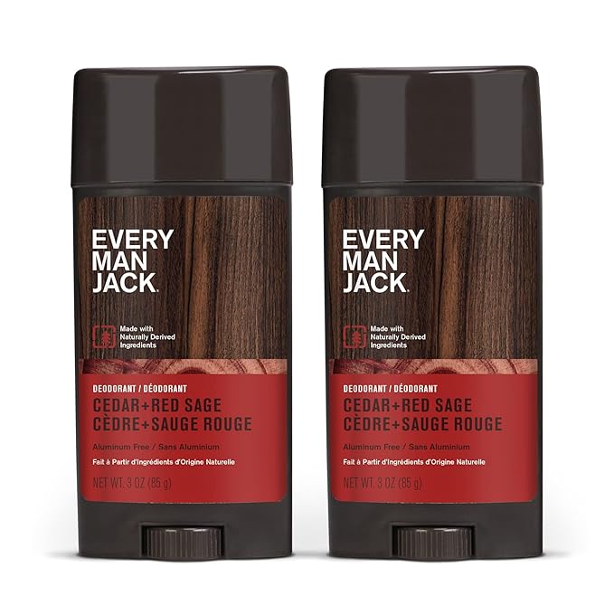 Every Man Jack Cedar + Red Sage Men’s Deodorant - Stay Fresh with Aluminum Free Deodorant For all Skin Types - Odor Crushing, Long Lasting, with Naturally Derived Ingredients - 3oz (2 Pack)