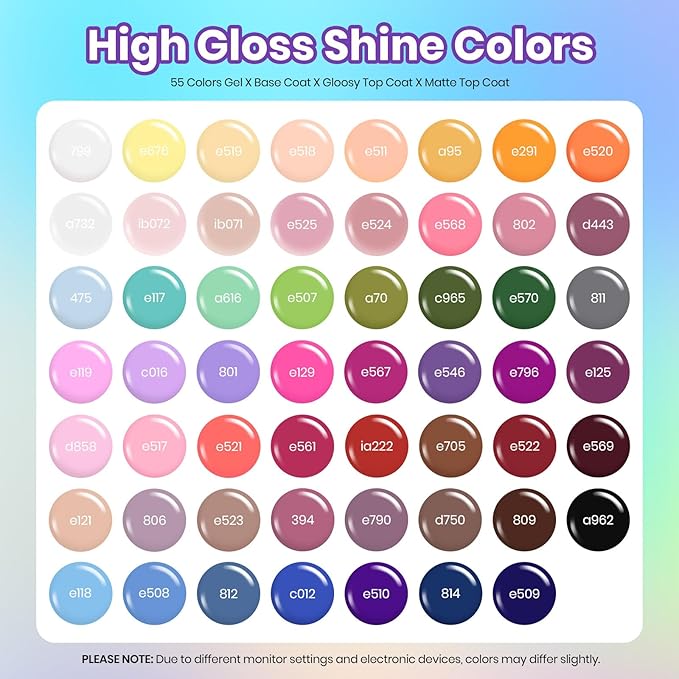 Beetles Winter Gel Nail Polish Set - Vibrarnt Holiday 55 Colors Gel Polish Kit with 5 Bottles Base Glossy Matte Top Coat UV LED Soak off Nail Polish Red Brown Pink Green Blue Christmas Gifts for Women