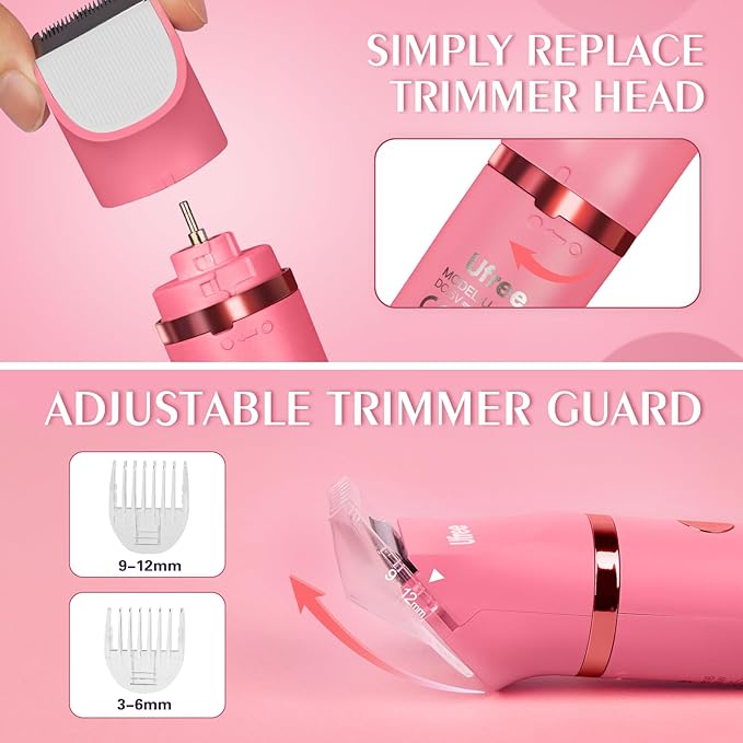 Ufree Bikini Trimmer Electric Razors for Women, Rechargeable Pubic Hair Trimmer Electric Shaver for Legs Body Hair, Bikini Shaver IPX7 Waterproof, Rose Red