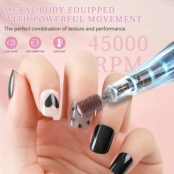 Electric Nail File Professional Kit - 45000RPM Portable Nail Drill Electric File with 11 Bits & Base丨LED Screen丨Ultra-Silent, Rechargeable Nail Drills Machine for Acrylic Nails Gel Polishing (White)