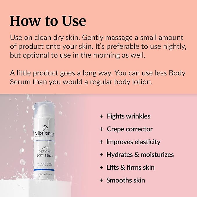 Vibriance Age Defying Body Serum, 4.5 fl oz - Anti Aging and Ultra Hydrating - Infused with Hyaluronic Acid - Fast-Absorbing Crepey Skin Corrector for Wrinkles, Dryness