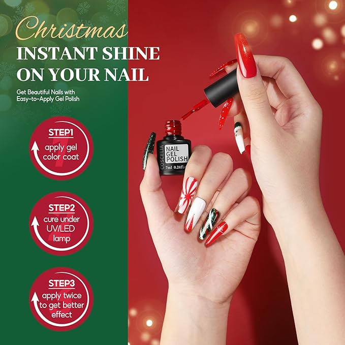 COSCELIA Christmas Gel Nail Polish kit with U V Light Starter Kit 10 Colors Gel Polish Top Base Coat Glitter Decorations Nail Art Gel Manicure Kit DIY Gifts for Women Teens