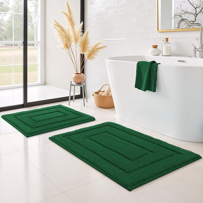 GRANNY SAYS Bathroom Rugs Sets 2 Piece,Soft Bath Mats for Bathroom, Bath Rugs Non Slip Washable, Absorbent Bath Rug for Tub, Shower and Toilet, Bath Mat Set (Dark Green, 20" x 32" + 16" x 24")