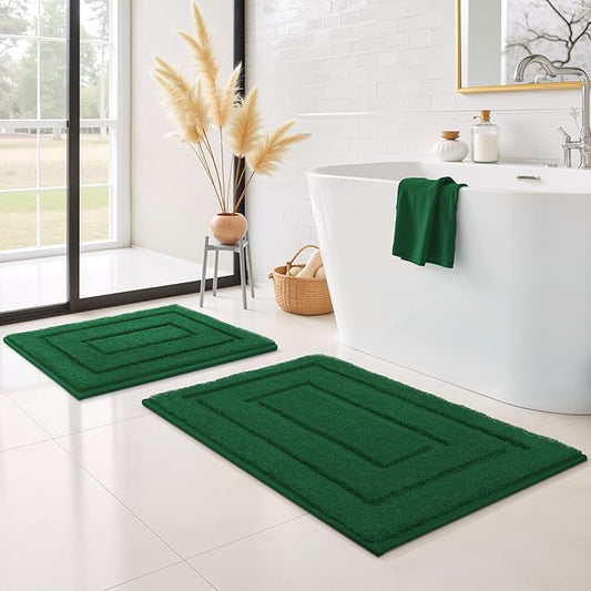 GRANNY SAYS Bathroom Rugs Sets 2 Piece,Soft Bath Mats for Bathroom, Bath Rugs Non Slip Washable, Absorbent Bath Rug for Tub, Shower and Toilet, Bath Mat Set (Dark Green, 20" x 32" + 16" x 24")