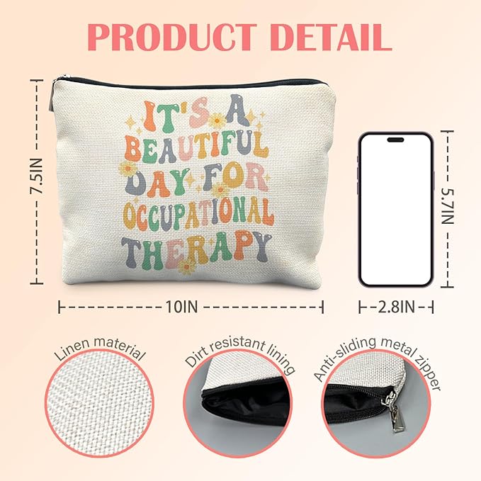 Occupational Therapy Gifts Makeup Bag for Women, Occupational Therapist Gifts for Women, Boho Therapy Cosmetic Bag for Purse, OT Gift Makeup Zipper Pouch