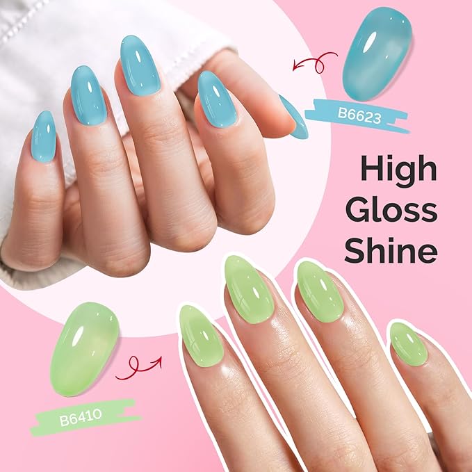 MelodySusie Jelly Gel Nail Polish Set,6 Transparent Colors,Milky or Jelly Texture,Spring and Summer Macaron Colors Soak Off UV LED Light Cure or Salon Manicure and Nail Art DIY at Home