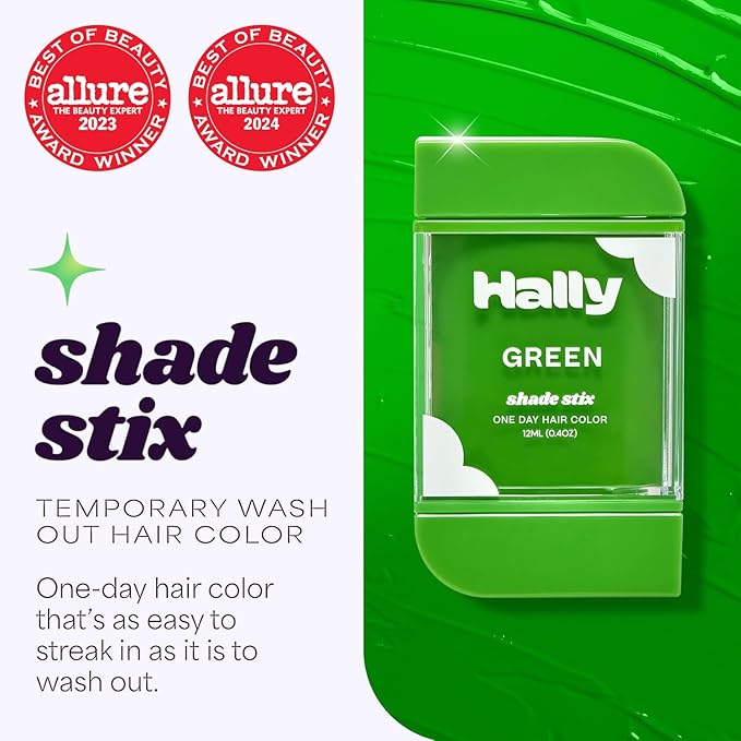 Hally Hair Temporary Hair Color, Shade Stix (Green) - Hair Makeup Accessories for Kids, Teens & Adults - 12 ml Washable Hair Chalk & Dye for Festivals, Sporting Events & Parties