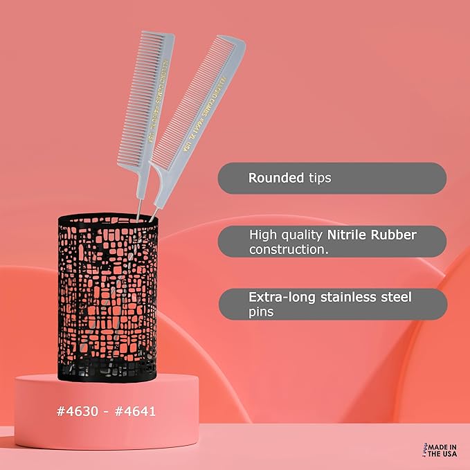 Allegro XL Pintail Rat Tail & Parting Combs - Metal Tail Foiling & Pin Combs for Stitch Braids - 2 Pc. (Gray)