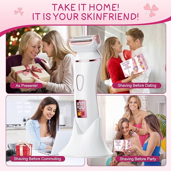 Electric Shaver for Women, Gifts for Women, Electric Razor for Womens, Rechargeable Wet Dry Lady Hair Remover,IPX7 Waterproof,Shaver for Legs (Rose Gold)