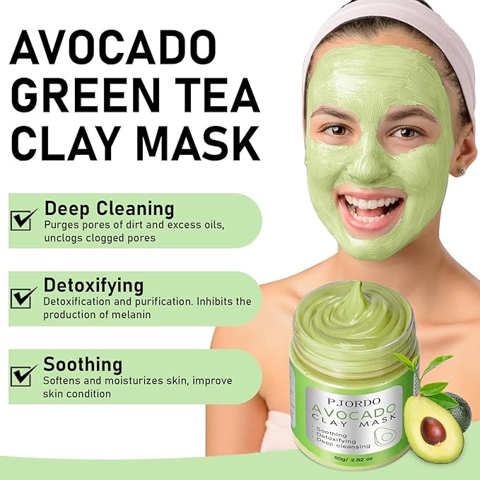 4pcs Clay Mask for Face(360g in total), Turmeric Vitamin C, Dead Sea Mud,Green Tea, Avocado, Rose, Facial Clay Mask Set, Gift Set for Women, Face Mask Skin Care, Gifts for Women, 3.17 Oz Each