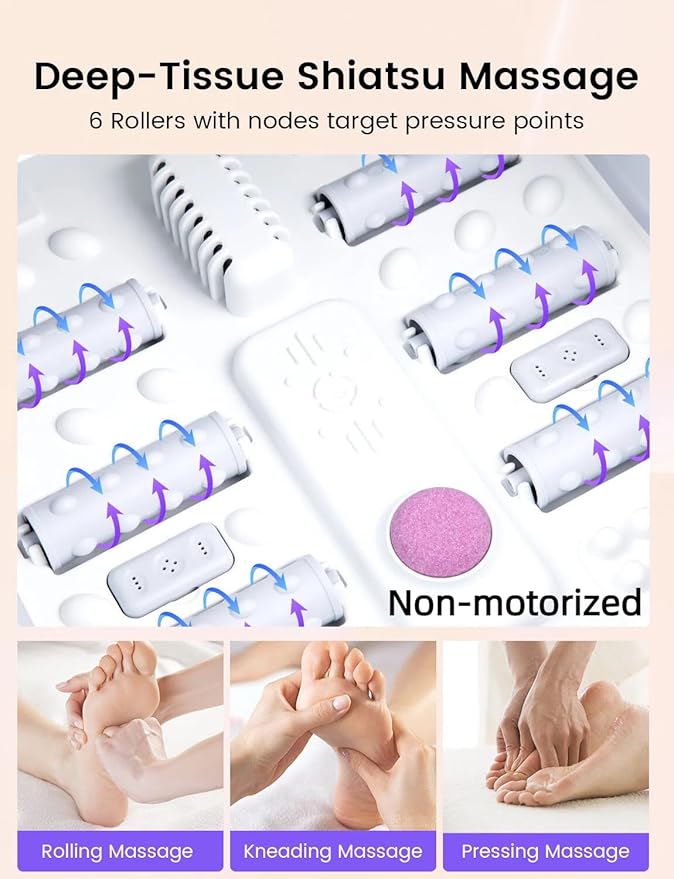 RIKE Collapsible Foot Spa with Heat, Bubbles, 24-Level Temp Control, Red Light, Timer, Foot Soaking Tub with 6 Shiatsu Rollers & Pumice Stone, Foot Bath Massager Pedicure FootSpa for Stress Relief